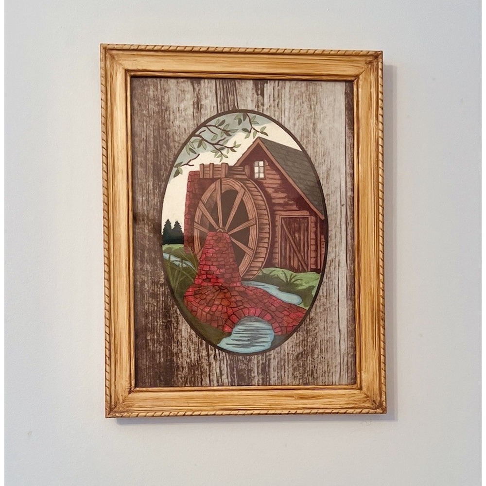 Vintage Rustic Watermill Wall Art Framed Country Cottage Farmhouse Decor - Picture 2 of 10